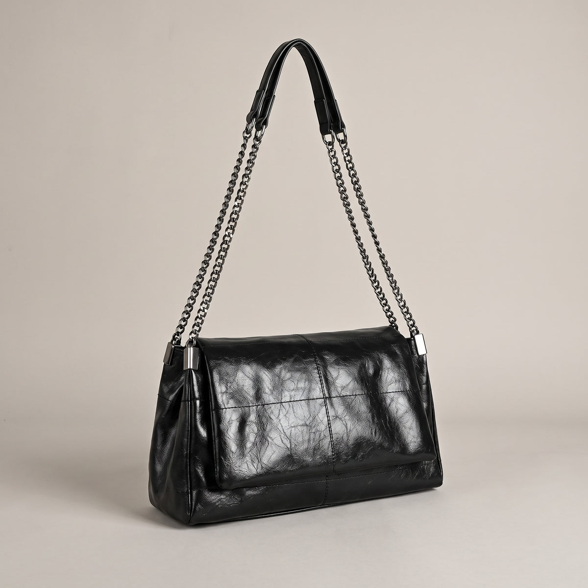 Bolsa Transversal Feminina de Couro com Corrente + Carteira de Brinde