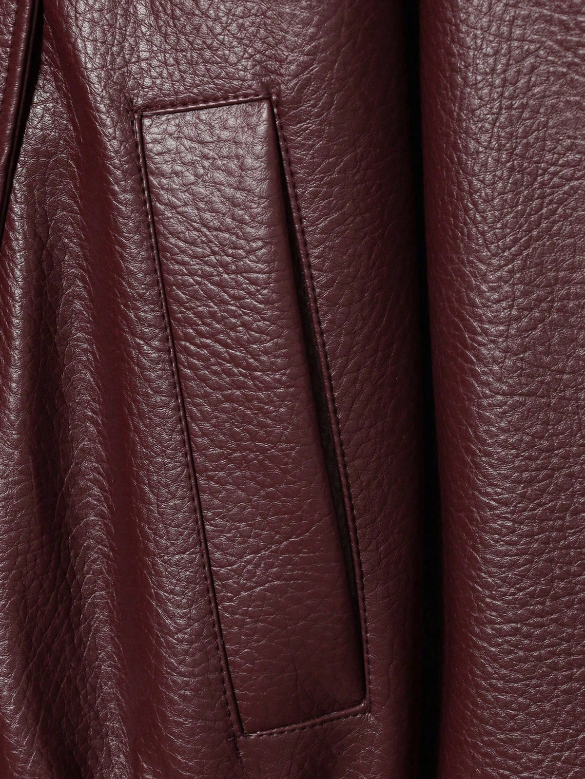 Seelio Jaqueta Casual Feminina de Couro Sintético com Gola Alta, Estilo Europeu e Americano, Moda Minimalista Versátil, Streetwear, Outono/Inverno - Borgonha F