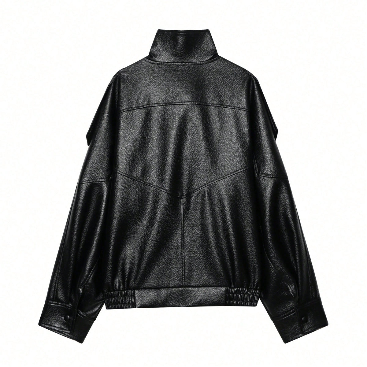 Seelio Jaqueta Casual Feminina de Couro Sintético com Gola Alta, Estilo Europeu e Americano, Moda Minimalista Versátil, Streetwear, Outono/Inverno - Preto