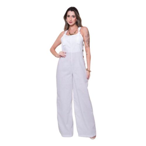Macacão Pantalona Wide Leg em Linho com Alças Ajustáveis