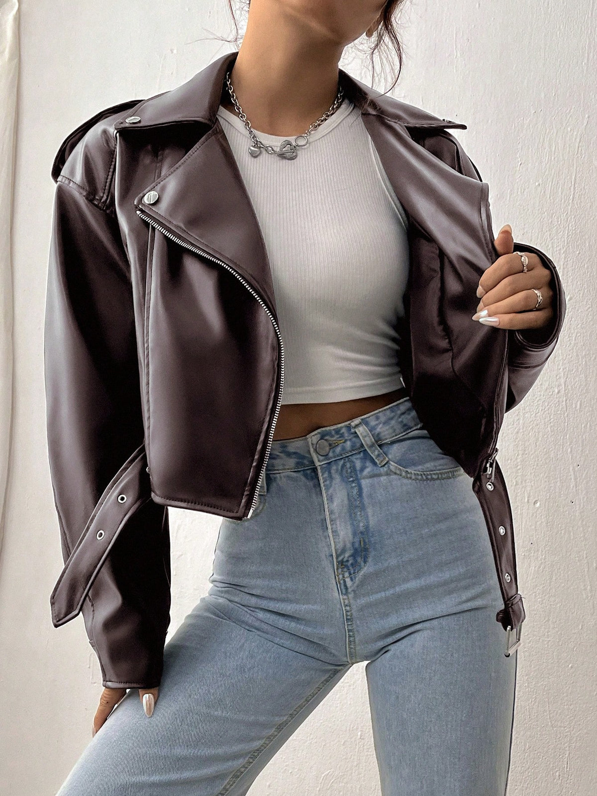 StreetHx Zip Up Couro Do Plutônio Jaqueta de Moto - Vinho