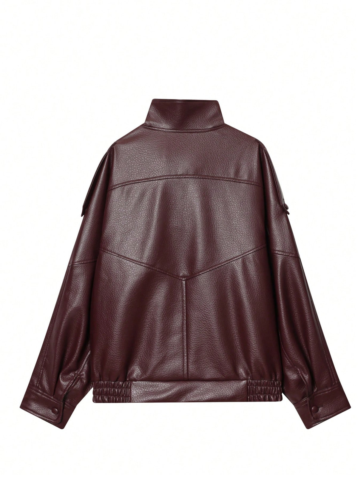 Seelio Jaqueta Casual Feminina de Couro Sintético com Gola Alta, Estilo Europeu e Americano, Moda Minimalista Versátil, Streetwear, Outono/Inverno - Vinho