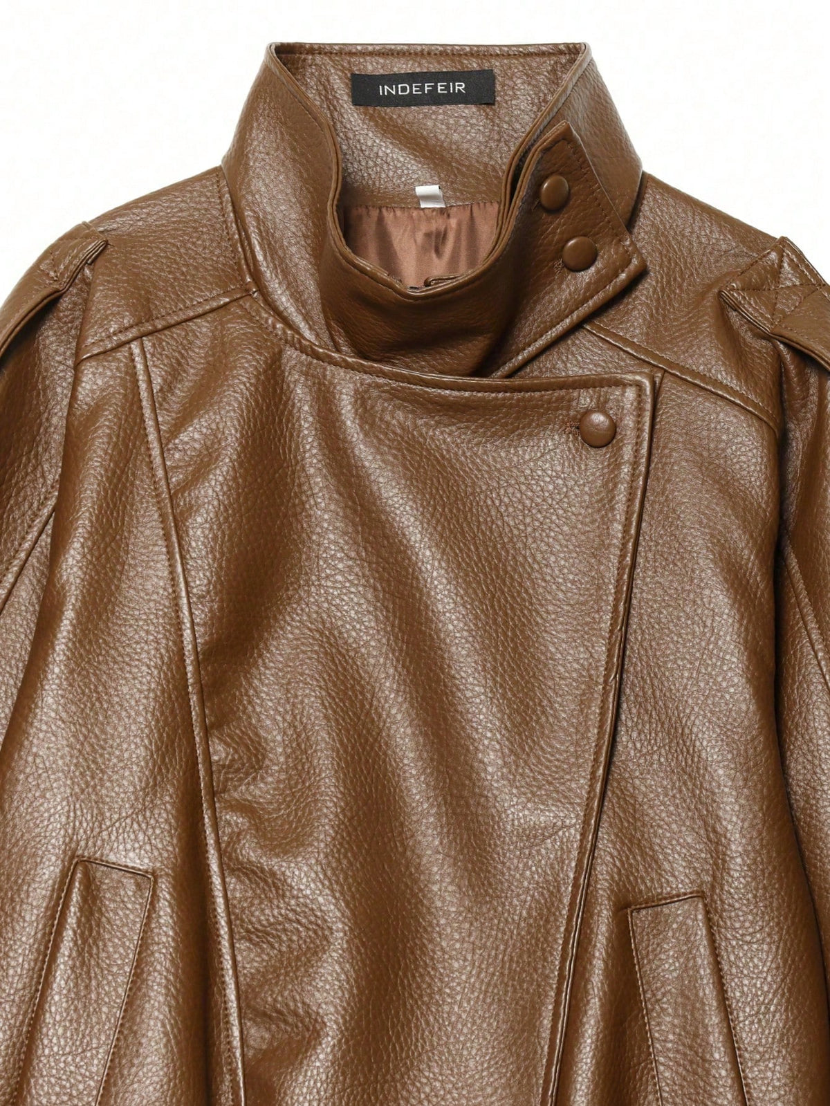 Jaqueta Feminina Camellia Oversized de Corte Solto, Nova para Outono/Inverno, Estilo Europeu e Americano, Casaco Minimalista Versátil Premium em Couro Sintético para Outono - Marrom Claro