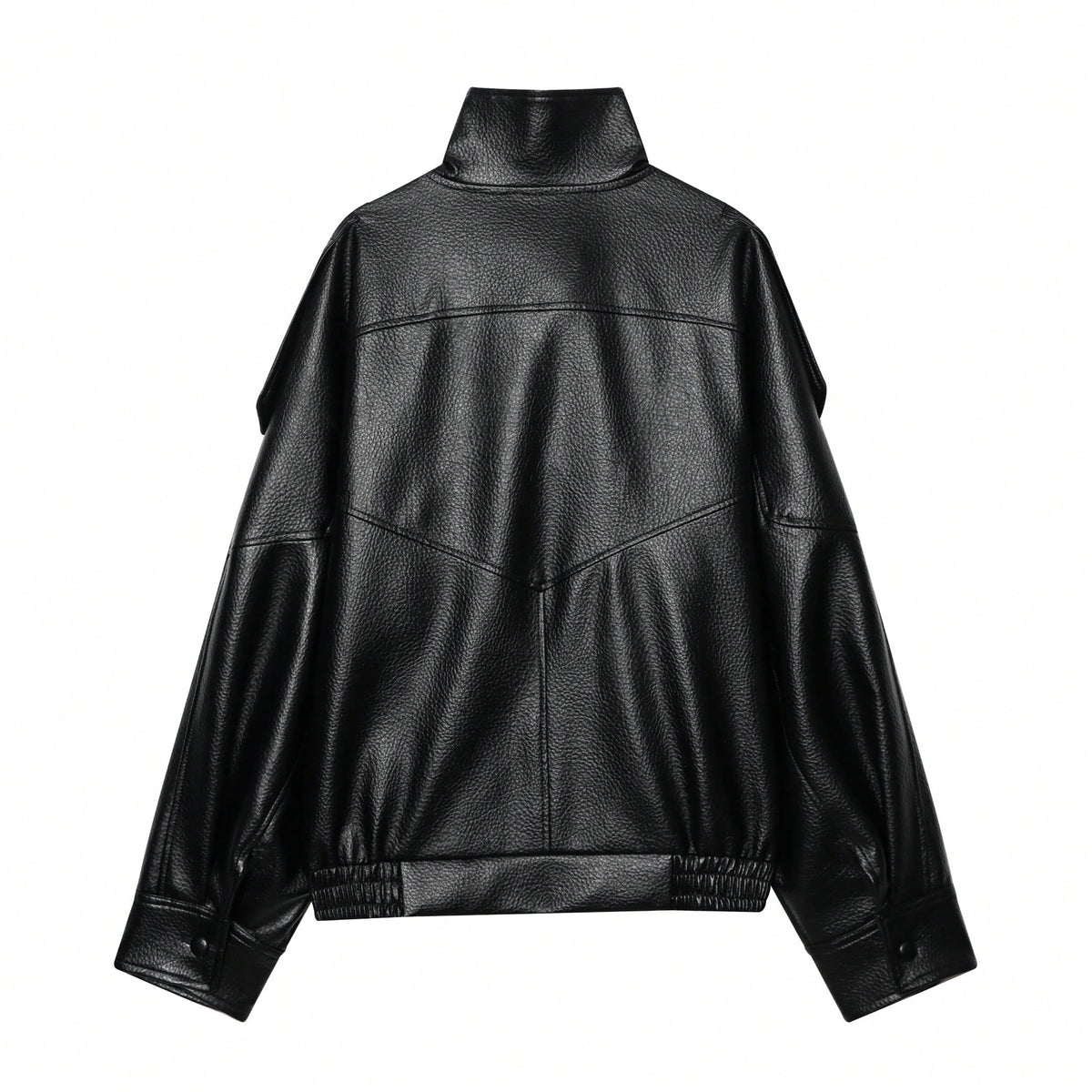Jaqueta Feminina Camellia Oversized de Corte Solto, Nova para Outono/Inverno, Estilo Europeu e Americano, Casaco Minimalista Versátil Premium em Couro Sintético para Outono - Preto