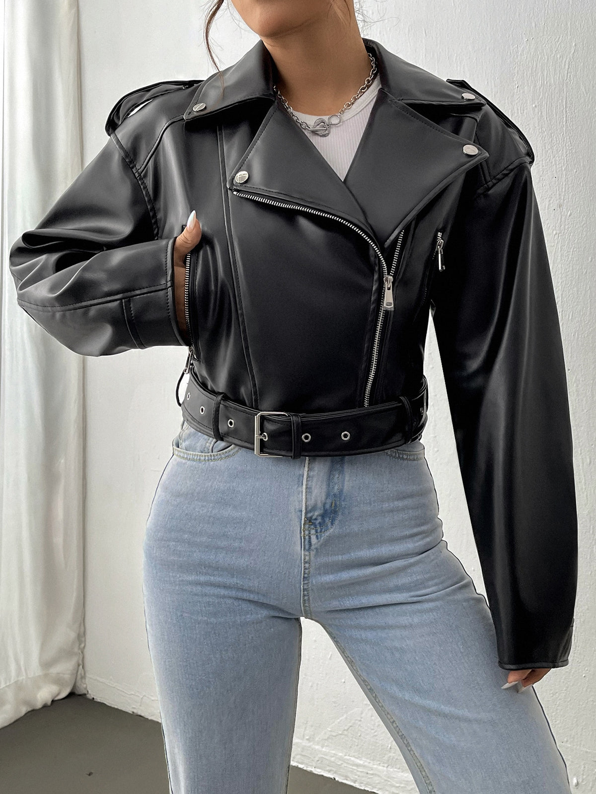 StreetHx Zip Up Couro Do Plutônio Jaqueta de Moto - Preto