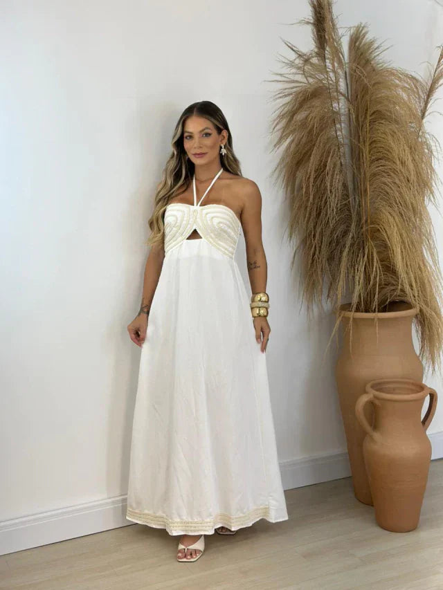 Vestido Longo com Detalhe Bordado