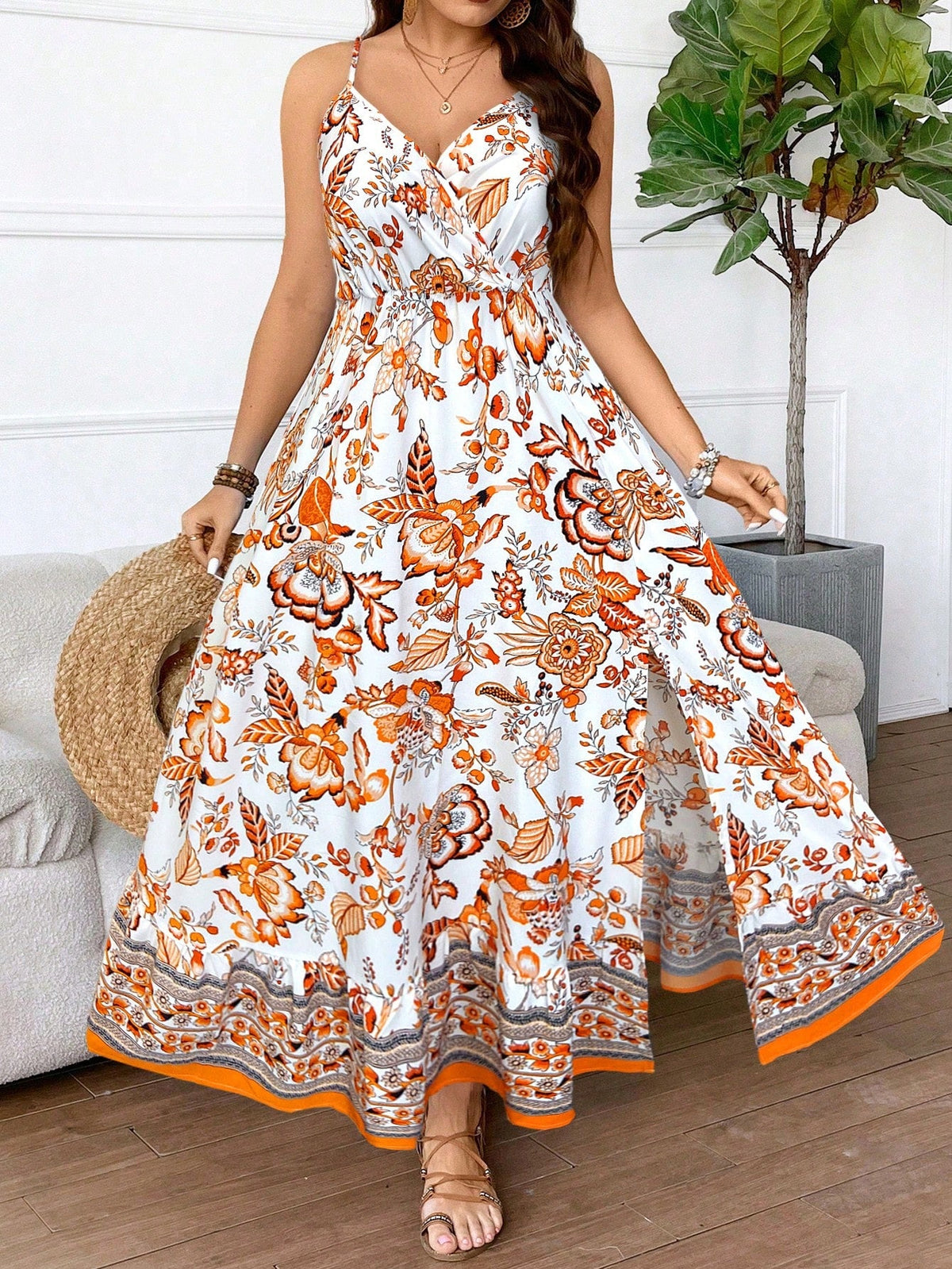 Vestido Longo Estampado Plus Size